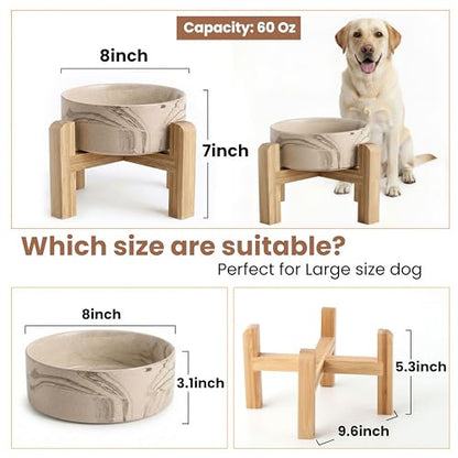 hjn Elevated Ceramic Dog Bowl with Bamboo Stand, Raised Pet Feeding Station for Small Medium Dogs Cats, Modern Design with Anti-Slip Base (Marble Brown, 7.6Cup) - color: Marble Brown, size: 7.6Cup