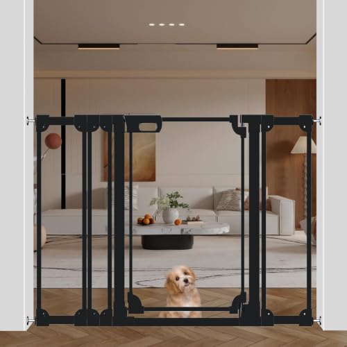 WAOWAO Clear Acrylic 40" Extra Tall Baby Gate for Stairs Modern Design Acrylic Auto Close Pet Gate, 48.42"-57.08" Wide Safety Baby Gate for Doorways,Black Clear Dog Gates Indoor, Hallways,Kitchen - color: Black, size: 48.4-57.1"W x 40"H