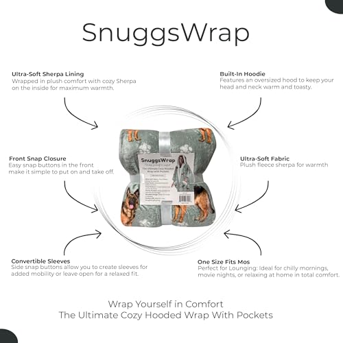 E&S Pets Sherpa Wearable Blanket Hoodie for Women – Soft Fleece Snuggs Wrap – 32 Dog & Cat Breeds – Warm Pet Lover Gifts - color: German Shepherd