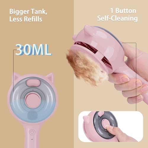 Pet Steam Brush for Cats & Dogs ，3-in-1 Pet Grooming Comb，Reduces Shedding, Soft Bristles, Promotes Healthy Coat-Comes - Includes Waterless Shampoo，Pink - color: Pink