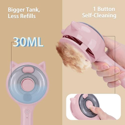 Pet Steam Brush for Cats & Dogs ，3-in-1 Pet Grooming Comb，Reduces Shedding, Soft Bristles, Promotes Healthy Coat-Comes - Includes Waterless Shampoo，Pink - color: Pink