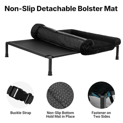 Veehoo Elevated Dog Bed Large Sized with Fluffy Plush Bolster Cushion, Washable Orthopedic Dog Couch Bed, Cooling Raised Pet Cot with Removable Mat, Breathable Mesh, No-Slip Feet, 42x 30 inches, Black - color: Black, size: 42"L x 30"W x 7.9"Th