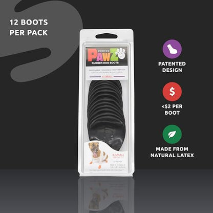 PawZ Rubber Dog Boots for Small Paws - All-Weather Waterproof Dog Shoes, Anti-Slip Traction for Rain, Snow, Mud & Hot Pavement - Pull-On Dog Booties, Black - X-Small (1.5"-2") - Pack of 12 - size: XS