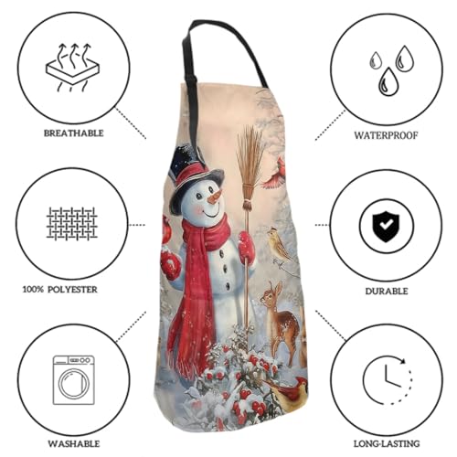Sweetshow Cute Dog Apron with 2 Pockets and Adjustable Neck Waterproof Kitchen Cooking Dog Grooming Aprons for Women Men - color: Winter Snowman