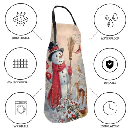 Sweetshow Cute Dog Apron with 2 Pockets and Adjustable Neck Waterproof Kitchen Cooking Dog Grooming Aprons for Women Men - color: Winter Snowman