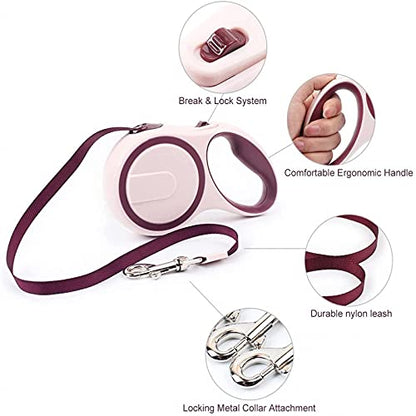 Retractable Dog Leash for Small Medium Dogs up to 88lbs, 10/16Ft Strong Nylon Tape, One-Handed Brake, Pause, Lock(Purple,5m) - color: Purple, size: 5m