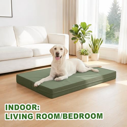 Vonabem Outdoor Dog Bed Waterproof Washable, XL Large Dogs Crate Pad 42 inch, Wipeable Leather Pet beds, Foam Anti-Slip Kennel Pads with Removable Cover Reversible, 41"x27" Green - color: Green, size: XL(41x27x3.5)