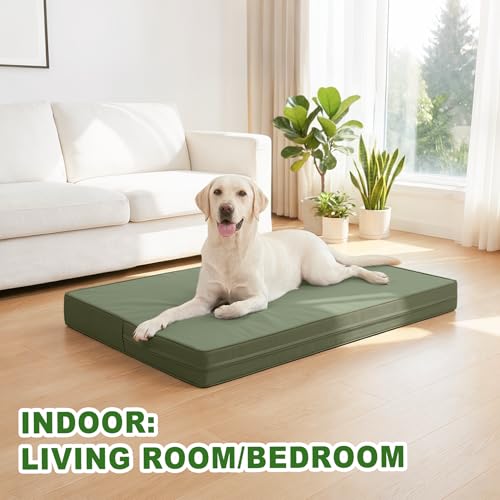 Vonabem Outdoor Dog Bed Waterproof Washable, XXL Crate Pad 48 Inch, Wipeable Leather Pet Beds with Removable Cover Reversible, Durable Anti-Slip Kennel Pads 47"x29" Green - color: Green, size: XXL(47x29x4)