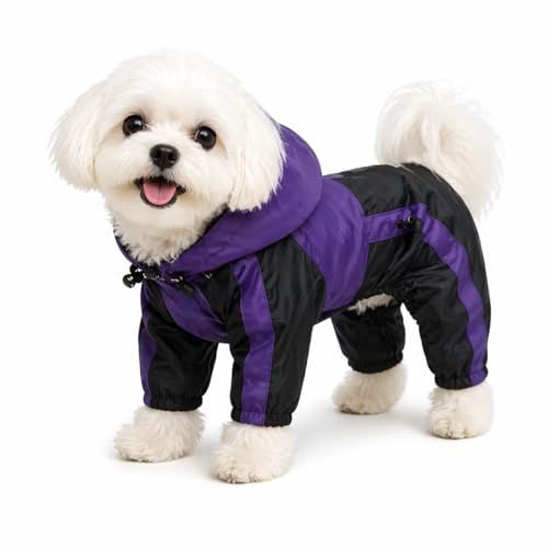 Lovelonglong Dog Hooded Raincoat, Small Dog Rain Jacket Poncho Waterproof Clothes with Hood Breathable 4 Feet Four Legs Rain Coats for Small Pet Dogs Purple S - color: Purple, size: S (Small Dog ~7lbs)