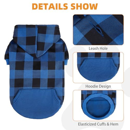 Plaid Dog Hoodie Pet Clothes Sweaters with Hat - color: Blue, size: Medium