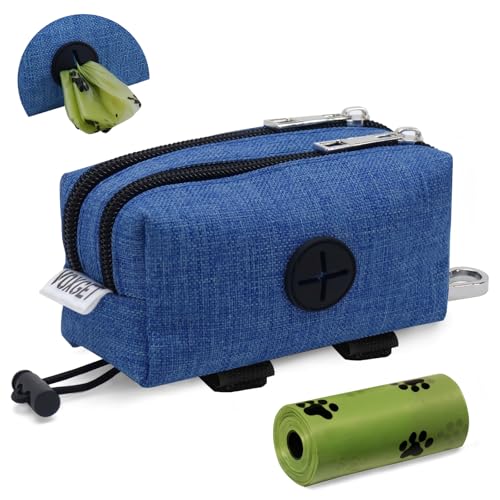 Dog Poop Bag Holder for Leashes, Dog Waste Bag Dispenser with 2 Zipper Pockets and Clip for Pets Doggy Training, Puppy Treat Pouch Carrier with 1 Roll Poop Bags for Walking Accessories (Blue) - color: Blue