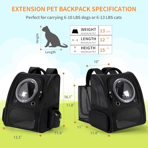 Dogs Backpack Carrier, Expandable Cat Carrier Backpack,Breathable Bubble Pet Backpack for Cat,Kitten and Small Puppy, Large Space,Portable Bags Foldable Cat Backpack for Traveling,Hiking(Black) - color: 02-Black