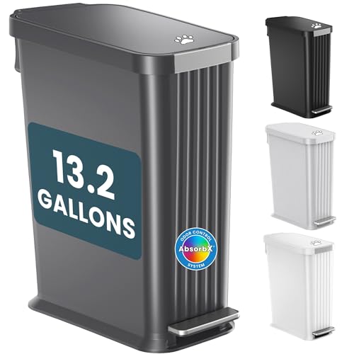 iTouchless 13.2 Gallon / 50 Liter Dog Poop Trash Can with Lid & AbsorbX Odor Filter, Indoor & Outdoor Rust-Proof Pet Waste Bin, Soft-Close Step Pedal, Large Capacity, Matte Gray - color: Warm Gray