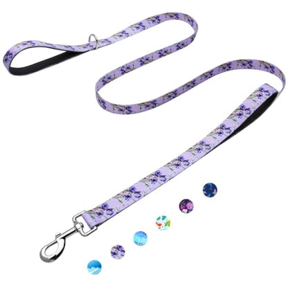Double Handle Dog Leash 4ft with 2 Padded Handles, Cute Purple Dog Leash with Soft Dual Handle, Walking Training Lead for Small Medium Large Dogs, Lavender Lily - color: Lavender Lily, size: 1 in x 4 ft