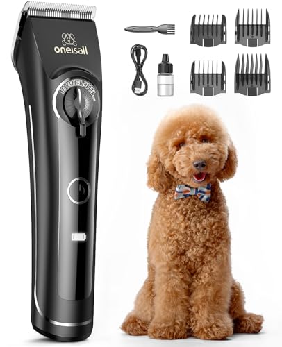 oneisall Dog Clippers for Grooming Doodles Poodles Thick Curly Hair,Low Noise Heavy Duty Dog Grooming Kit with Detachable Metal Blades