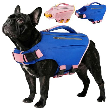 Kuoser Dog Life Jacket, Reflective Adjustable Swim Vest with Rescue Handle | Reflective Stripes, Secure Buckles, Rescue Handle, Adjustable Fit, Pool Lake Beach Boat, Small Medium Large Dogs, Easy Wear - color: Blue, size: M (Chest Girth:20.5-25.2'')