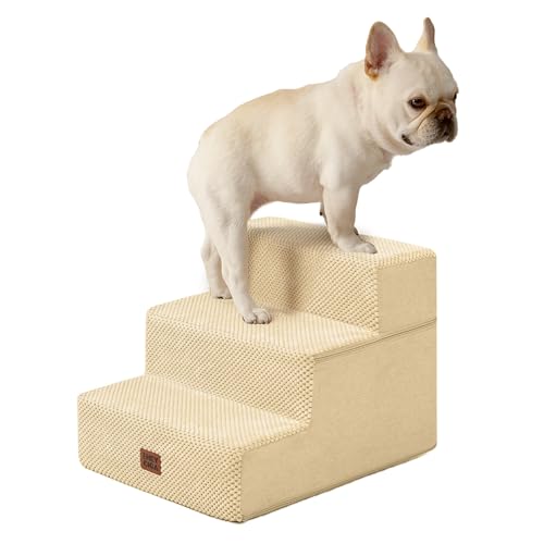 EHEYCIGA Dog Stairs for Small Dogs 13.5" H, 3-Step Dog Steps for Couch Sofa and Chair, Pet Steps for Medium Cats, Non-Slip Balanced Pet Ramp Indoor, Graige - color: Graige, size: Standard 15" x 18" x 13.5"