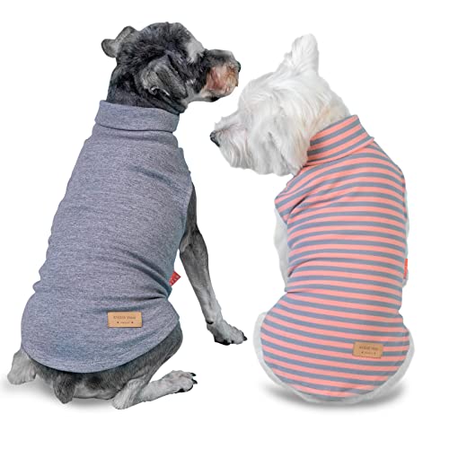 KYEESE 2Pack Dog Sweater Soft Dogs Clothes Warm Pets Clothes Turtleneck Pet Coats Stretchy Pet Sweatshirt Dog Sweaters for Small Dogs Girl Pullover Small Pets Sweaters - color: 3# Stripe+Grey, size: Medium (7-11lbs)