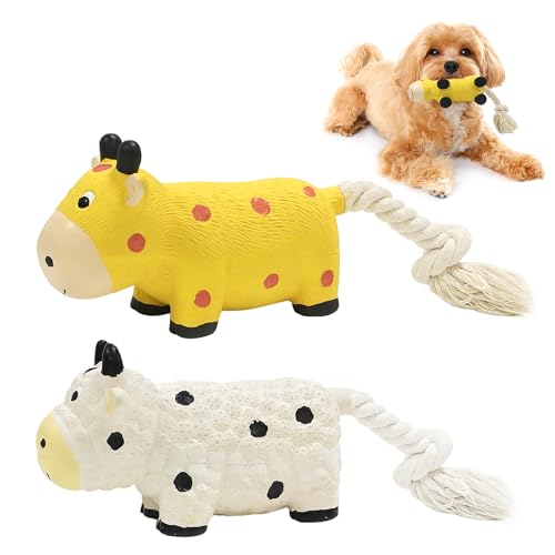 Dog Squeaky Toys Rope Toys Rubber Dog Chew Toy for Small & Medium Dogs for Boredom, Teeth Cleaning, Tug of War Toy (2 Pack)