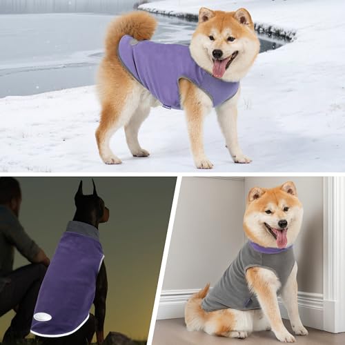 cyeollo 2 Pack Fleece Dog Sweater Pullover Dog Sweatshirt Reflective Lightweight Clothes for Small Dogs Girl Pet Apparel, Purple & Grey S - color: Purple & Grey, size: Small