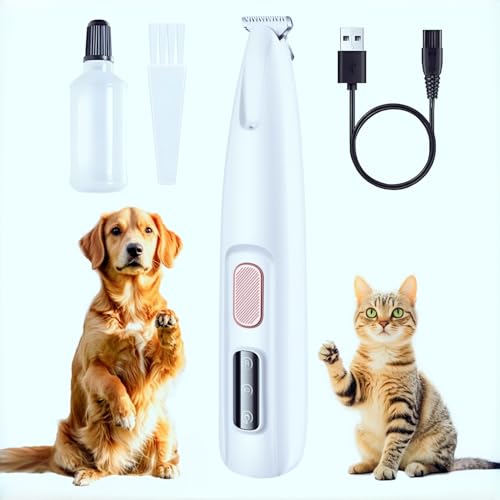 Dogs Cats Rabbits Paw Trimmer with LED Light Pets Use (White) | Electric Pets Clippers Rechargeable, Grooming Shaver for Dog Cat Rabbit Eyes Face Ears Feet Rump Hair, Waterproof, Cordless - color: White