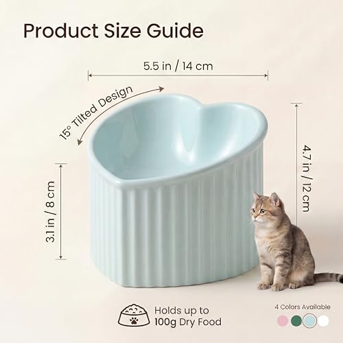 Green Ceramic Raised Cat Bowls, Tilted Elevated Food or Water Bowls, Stress Free, Backflow Prevention, Dishwasher and Microwave Safe, Lead & Cadmium Free - color: Green