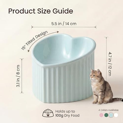 Green Ceramic Raised Cat Bowls, Tilted Elevated Food or Water Bowls, Stress Free, Backflow Prevention, Dishwasher and Microwave Safe, Lead & Cadmium Free - color: Green