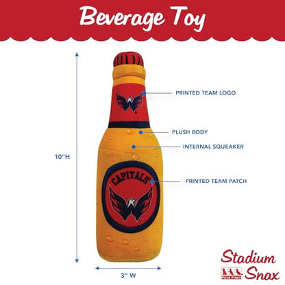 Pets First NHL Washington Capitals Beer Bottle Plush Dog & Cat Toy- Cutest Stadium SODA Bottle Snack Plush Toy for Dogs & Cats with Inner Squeaker & Beautiful Hockey Team/Logo - color: Washington Capitals, style: NHL Beer Bottle Toy