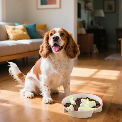 Ceramic Slow Feeder Dog Bowl - Portion Control Feeding Bowl for Medium Dogs – Cute Maze Food Dish for Fast Eaters - 3.1 Cups (310 g) - Doodle Series (Petal)