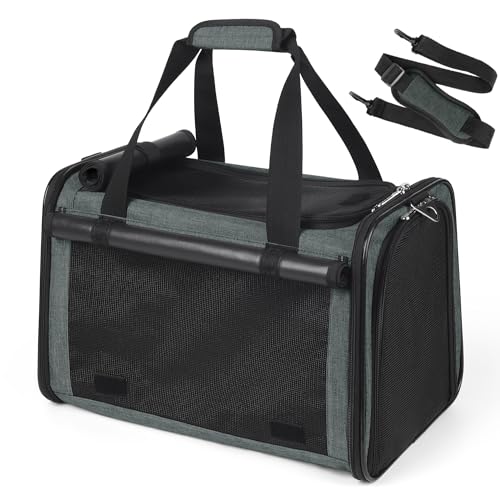 YUDODO 25lbs Cat Carrier Lightproof Soft Sided Pet Carrier for Large Cat & Small Dog Airline Approved Travel Puppy Carriers with Side Pockets & Reflective Mesh Foldable Portable for Outdoor Grey Green - color: Grey green