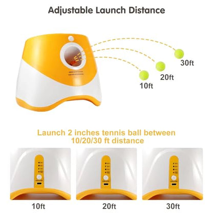 Automatic Dog Ball Launcher for Small & Medium Dogs, Interactive Dog Fetch Machine with 3 Distance Settings (10–30 ft), Mini Tennis Ball Thrower Includes 6 Balls, Indoor Outdoor Dog Toy - Orange