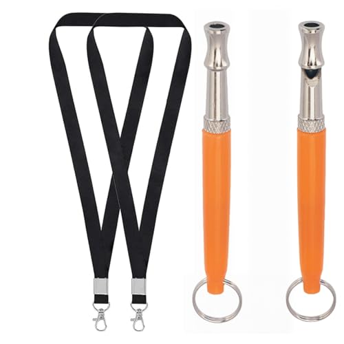 2 Pack Dog Whistle, Dog Whistle to Stop Barking Neighbors Dog, Adjustable Ultrasonic Silent Dog Whistle, Professional Recall Dog Training Whistles, with Lanyard (Orange) - color: Orange