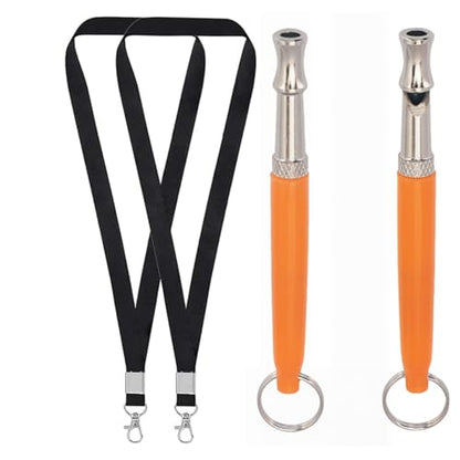 2 Pack Dog Whistle, Dog Whistle to Stop Barking Neighbors Dog, Adjustable Ultrasonic Silent Dog Whistle, Professional Recall Dog Training Whistles, with Lanyard (Orange) - color: Orange