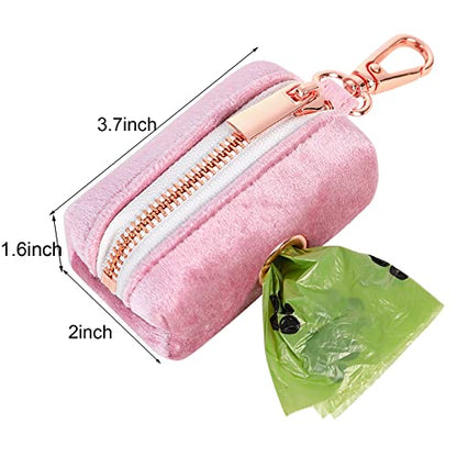 ARING PET Velvet Dog Waste Bag Dispenser, Pink Doggy Poop Bags Holders Attach to Any Leashes, Portable Washable Pet Waste Pouch Dispenser with Metal Zipper - color: A:pink