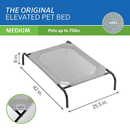 Coolaroo Original Elevated Dog Bed - Breathable Off-The-Ground Pet Bed with Cooling Fabric, Joint Relief & Moisture-Resistant Fabric, 100% Recyclable, Easy Clean, Grey, Medium - color: Grey, style: Medium Dog Bed