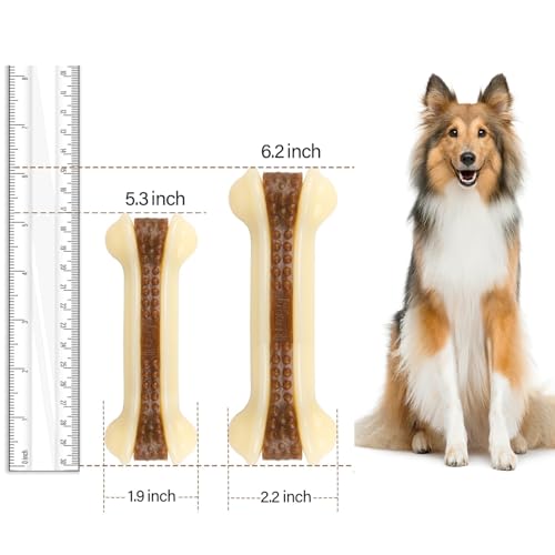 Dog Toys for Aggressive Chewers, 2 Pack Nylon Durable Dog Bones with Real Beef Flavor for Large/Medium/Small Breeds Pet Chew Toys - size: Large+Medium