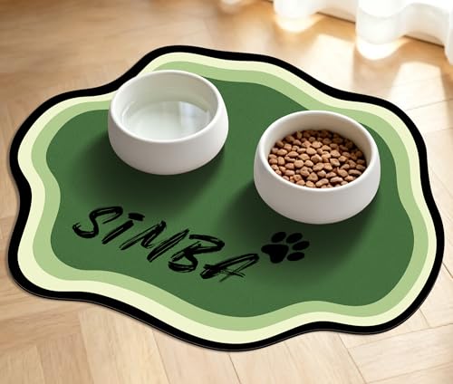 Personalized Pet Food Mat for Dog and Cat, Custom Name Absorbent Cute Placemat for Water Bowl, Non-Slip Waterproof Rubber Backing, Quick Dry Water Dispenser Mat, 15.7 * 19.7, Green - color: Green, size: 19.7"L x 15.7"W