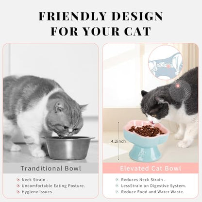 S&Q's CERAMICS Raised Slow Feeder Cat Bowl, Ceramic Elevated and Titled Glass Food Bowl Small Dogs Slow Feeder, Flower Shaped Cute Cat Dish for Dry and Wet Food (Pink, 5.8") - color: Pink