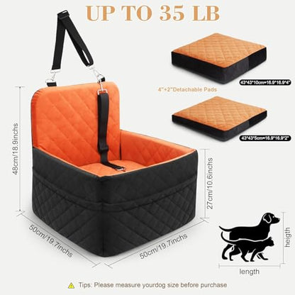 Dog Car Seat for Small/Medium Dogs,Pet Dog Booster Car Seat Puppy 15-35 lbs with Soft 4+2in Detachable Pads Detachable Elevated Cushion and Washable Cover Brown - color: black-brown