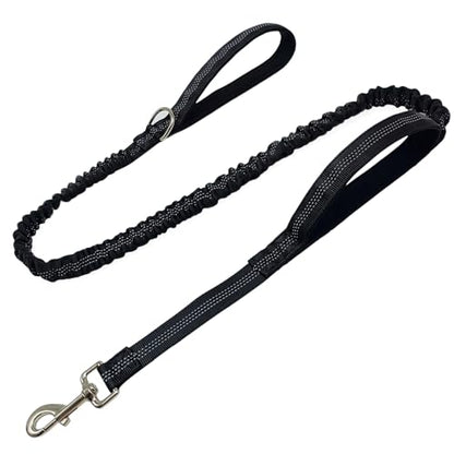 5FT Bungee Dog Leash with 2 Handles, Reflective Nylon Traffic Leash | Shock Absorbing Lead Strong for Large Medium Dogs Anti-Pull Training Walking Controlling Comfortable Padded Handle, Black - color: Black