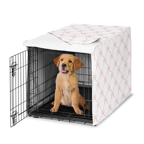 Sweet Jojo Designs 36in. Medium Dog Crate Cover (Pink Bows) for Girls Pet Cage, Kennel Covers (Blush and White Elegant Designer Bow for the Ballerina, Dancer, Princess, Coquette Ballet Collection) - color: Pink Bow, size: 36.0"L x 23.5"W x 24.0"H