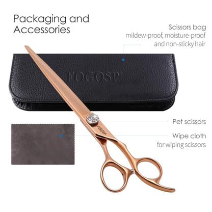 Rose Gold Titanium Professional 8'' Straight Dog Grooming Scissors Long Large Grooming Shears for Dogs Pet Japan 440C Right Handed Dog Hair Cutting Scissors for Poodle(8,Straight) - size: 8 inch, style: Straigth Shears