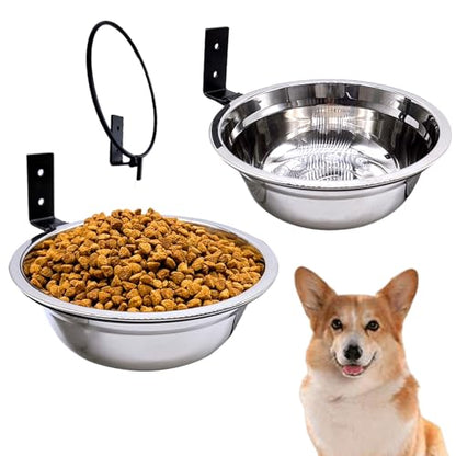 Wall Mounted Dog Bowls-2 * 29 Oz, 304 Stainless-Steel Raised Adjustable Height Dog Food and Water Bowls, Elevated Pet Comfort Feeding Bowl for Medium Large Dogs Cats(Collapsible) - size: 3.5cups(29OZ)