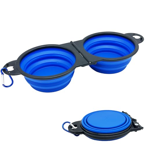 Collapsible Dog Water Bowl - Pet Portable Foldable 2 in 1 Food Bowls,Silicone Feeding Dish for Traveling,Camping,Walking,Hiking