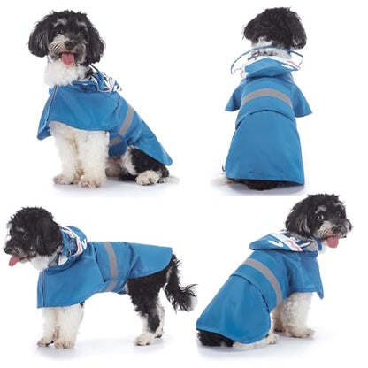 Zunea Waterproof Dog Raincoat with Hood for Small Dogs Reflective Puppy Rain Jacket Clothes with Leash Hole Funny Shark Pattern Pet Dog Poncho Slicker Costumes Chihuahua Doggie Rainwear Blue XS - color: blue, size: XS