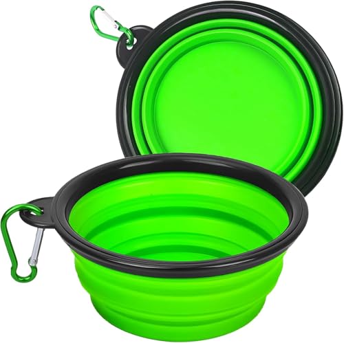 Foldable Dog Travel Bowl 1/pcs,Dog Bowls Expandable Silicone Food Water Bowl with Clasp for Small Medium Dog Cat Traveling Hiking Walking Green