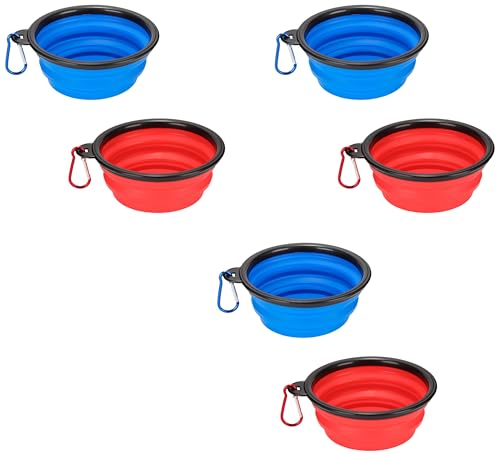 Pack of 6 Large Size Collapsible Dog Bowl, Food Grade Silicone BPA Free, with Carabiner Clip Foldable Expandable Cup Dish for Pet Cat Food Water Feeding Portable Travel Bowl (Blue & Red) - size: Pack of 6