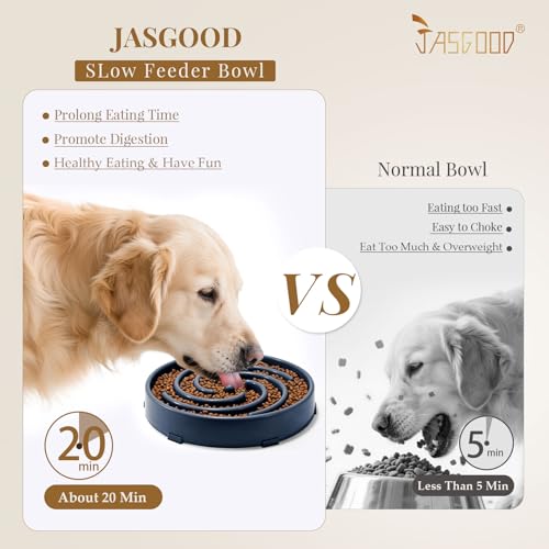 JASGOOD Slow Feeder Dogs Bowl for Large Medium Dogs,Anti-Gulping Pet Slower Food Feeding Bowls Stop Bloat,Preventing Choking Healthy Design Dogs Bowl - color: G-Ink Blue