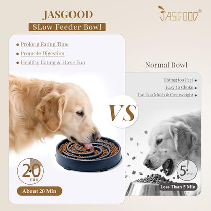 JASGOOD Slow Feeder Dogs Bowl for Large Medium Dogs,Anti-Gulping Pet Slower Food Feeding Bowls Stop Bloat,Preventing Choking Healthy Design Dogs Bowl - color: G-Ink Blue
