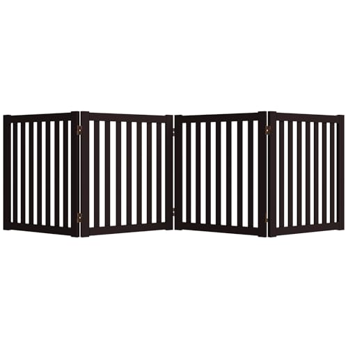 WELLAND 24" Freestanding Pet Gate, Foldable Wooden Dog Gate, 4 Panel Step Over Fence, Indoor Puppy Gate, Expands Up to 80" Wide, Espresso - color: Espresso, size: 4 Panel 80" Wide
